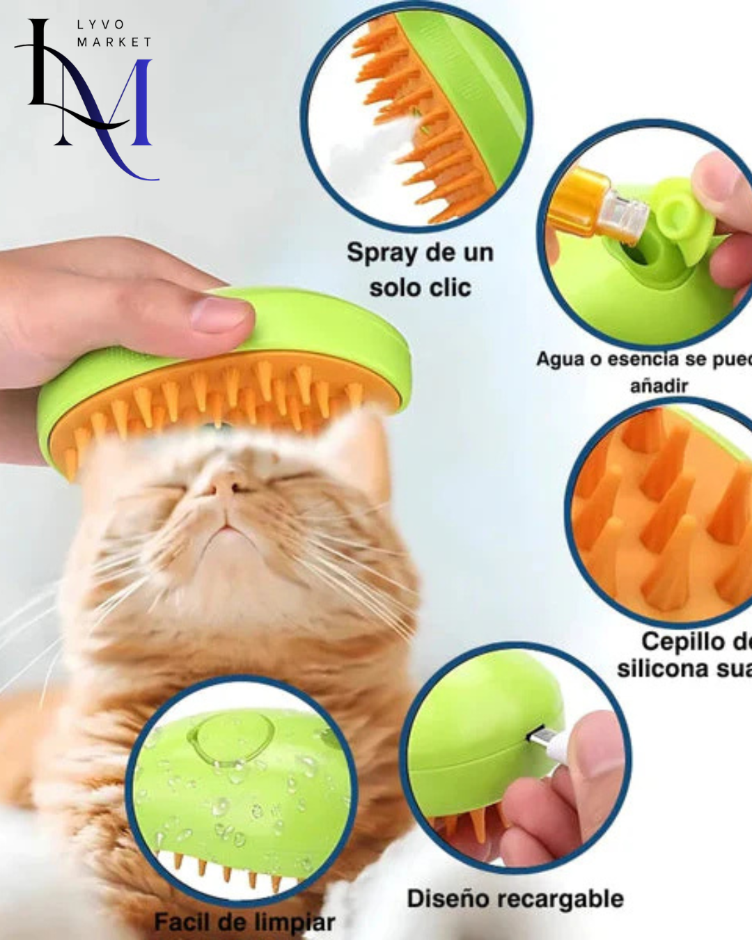 Cepillo de Vapor 3 en 1 para Mascotas